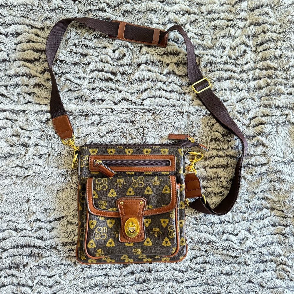 ALBA Logo Brown Crossbody Bag Print Pattern